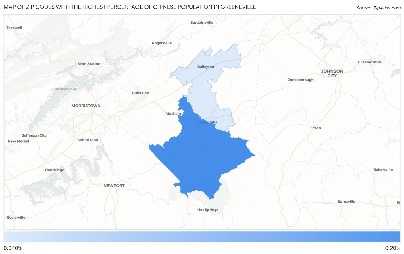 Zip Codes with the Highest Percentage of Chinese Population in Greeneville Map