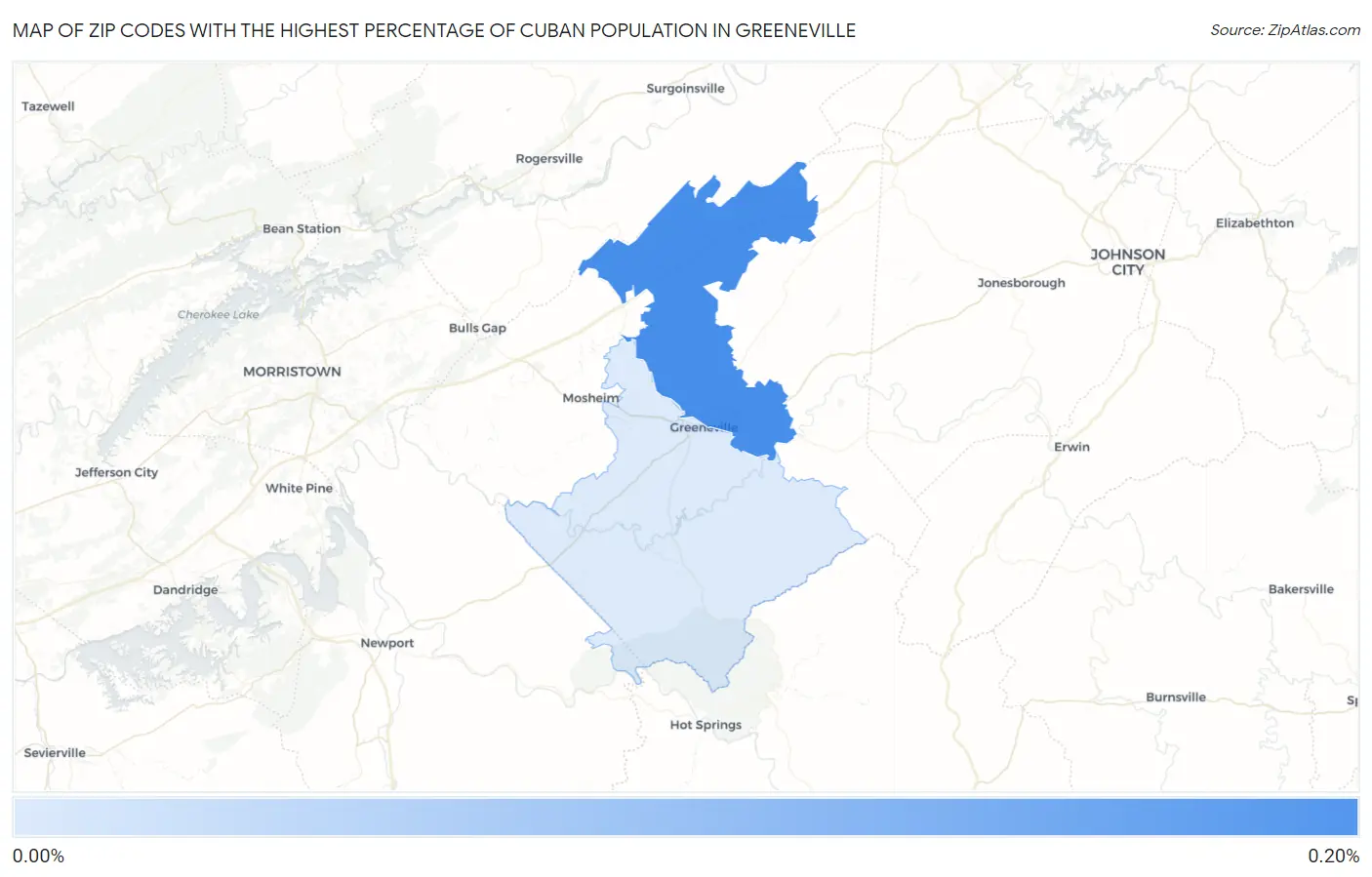Zip Codes with the Highest Percentage of Cuban Population in Greeneville Map