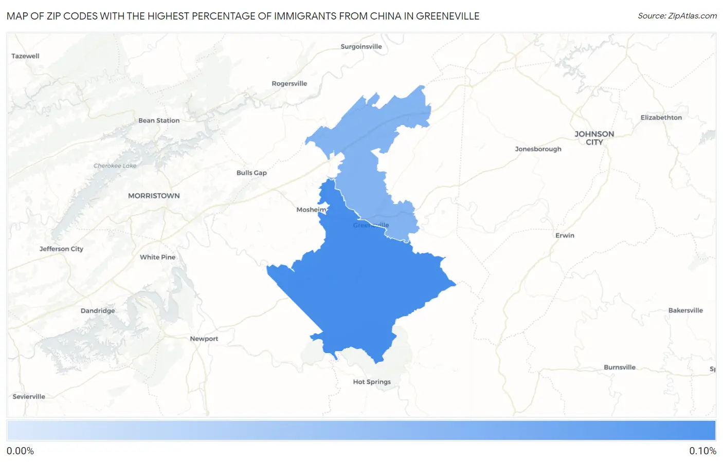 Zip Codes with the Highest Percentage of Immigrants from China in Greeneville Map