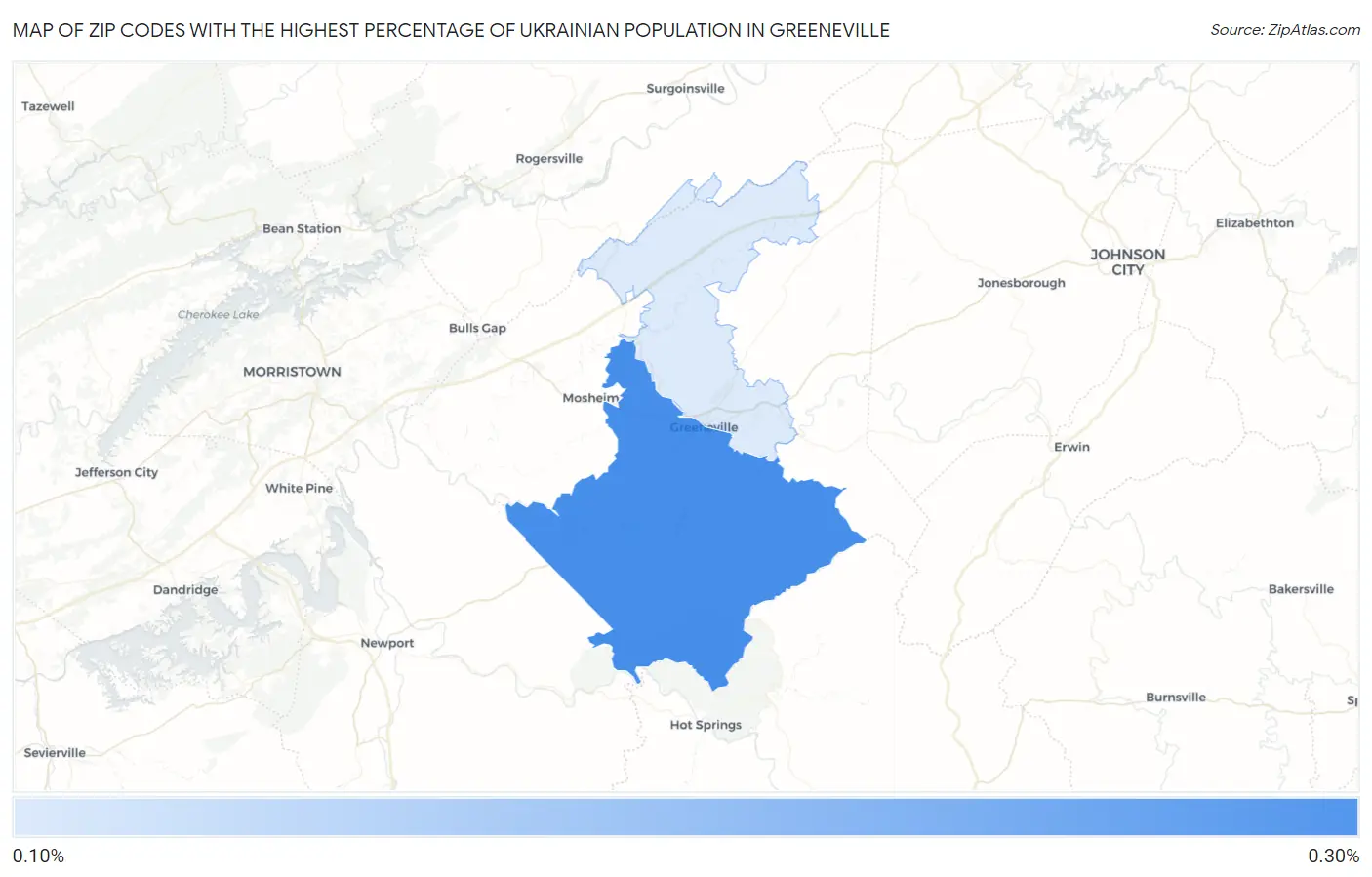 Zip Codes with the Highest Percentage of Ukrainian Population in Greeneville Map