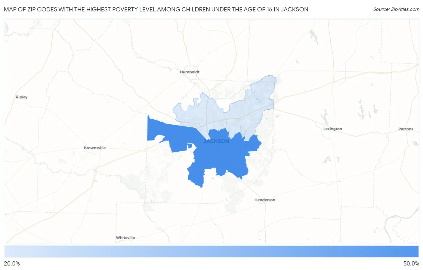Zip Codes with the Highest Poverty Level Among Children Under the Age of 16 in Jackson Map