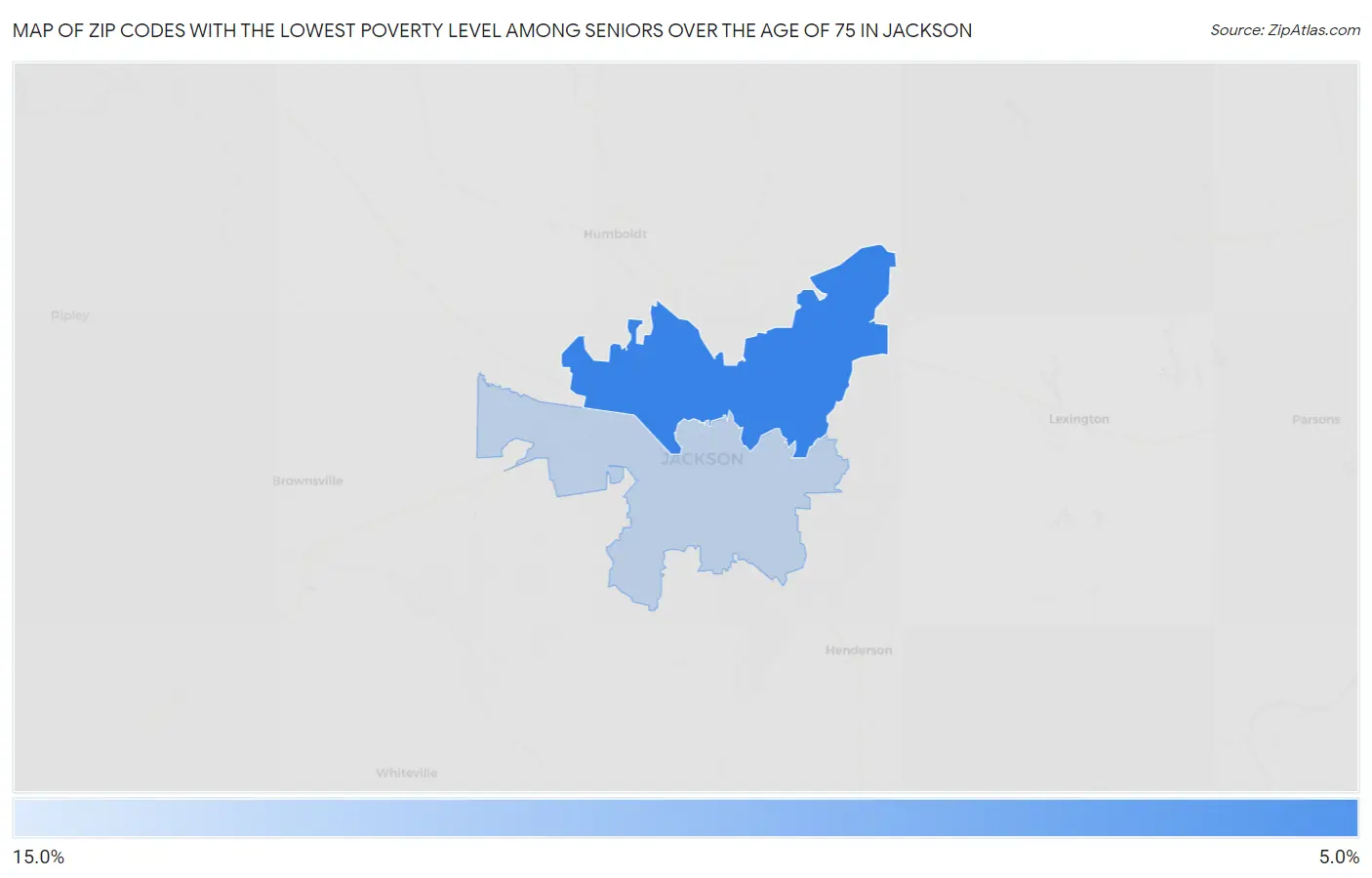 Zip Codes with the Lowest Poverty Level Among Seniors Over the Age of 75 in Jackson Map