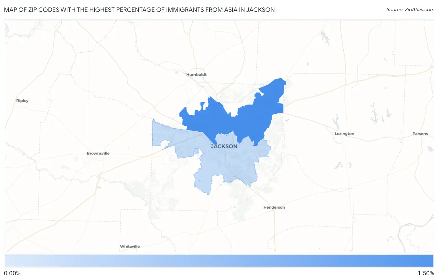 Zip Codes with the Highest Percentage of Immigrants from Asia in Jackson Map