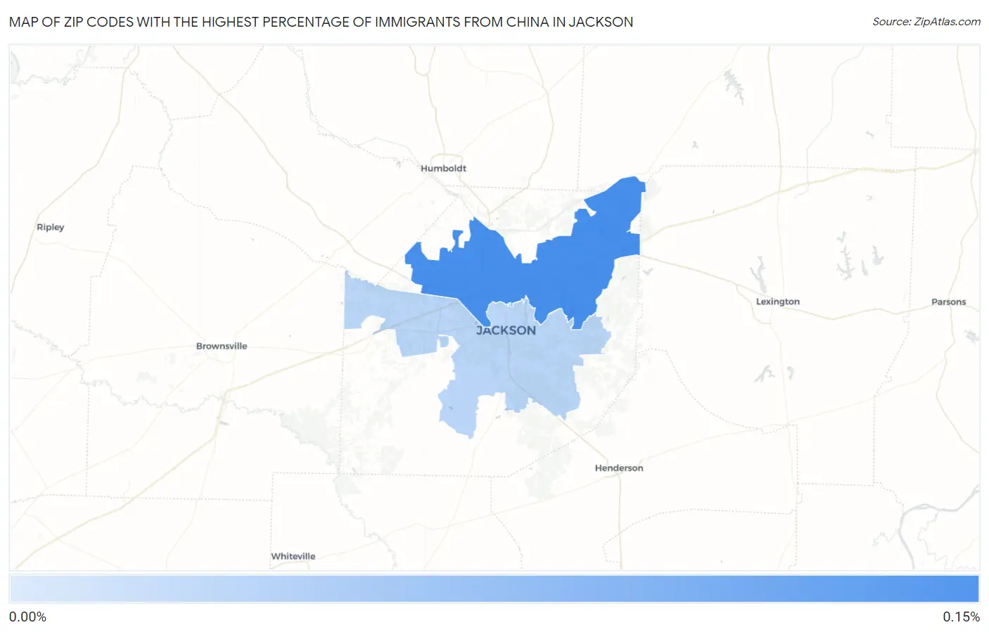 Zip Codes with the Highest Percentage of Immigrants from China in Jackson Map