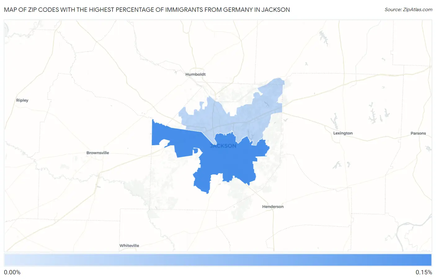 Zip Codes with the Highest Percentage of Immigrants from Germany in Jackson Map