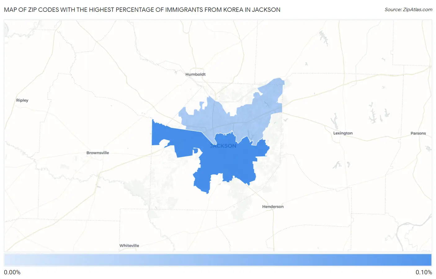 Zip Codes with the Highest Percentage of Immigrants from Korea in Jackson Map