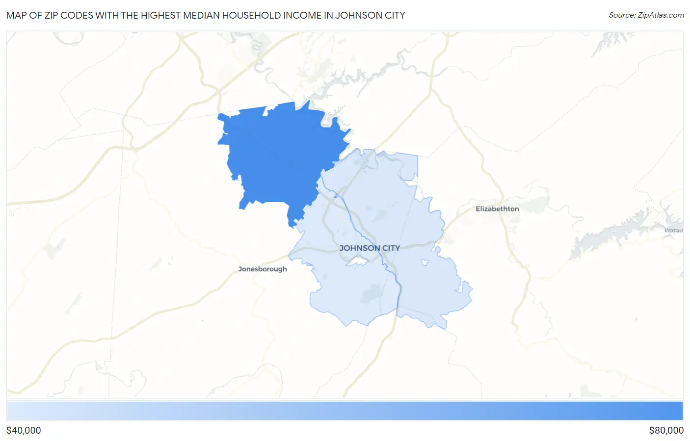 Zip Codes with the Highest Median Household Income in Johnson City Map