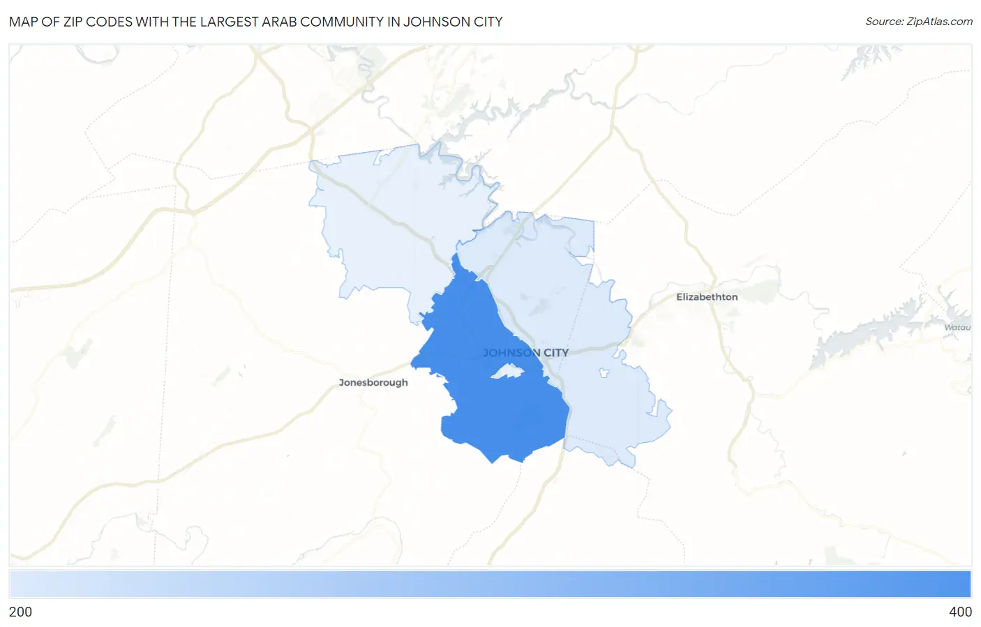 Zip Codes with the Largest Arab Community in Johnson City Map