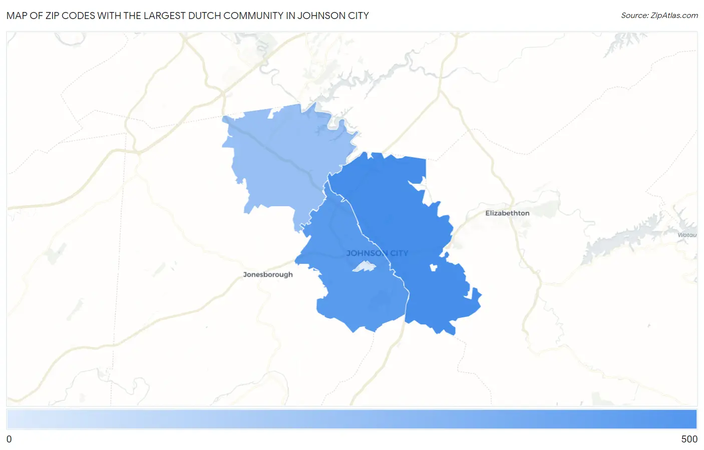 Zip Codes with the Largest Dutch Community in Johnson City Map