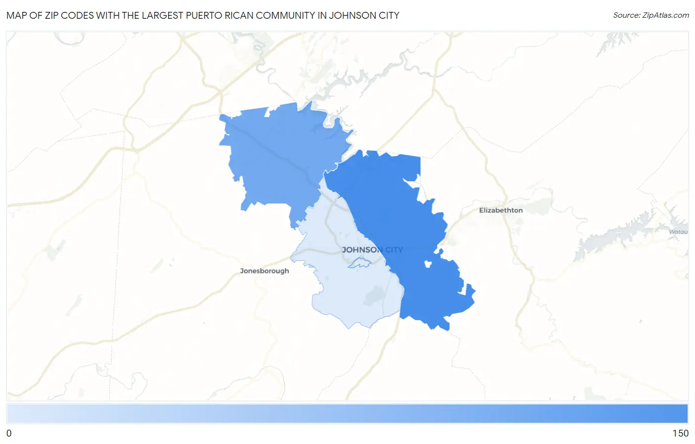 Zip Codes with the Largest Puerto Rican Community in Johnson City Map