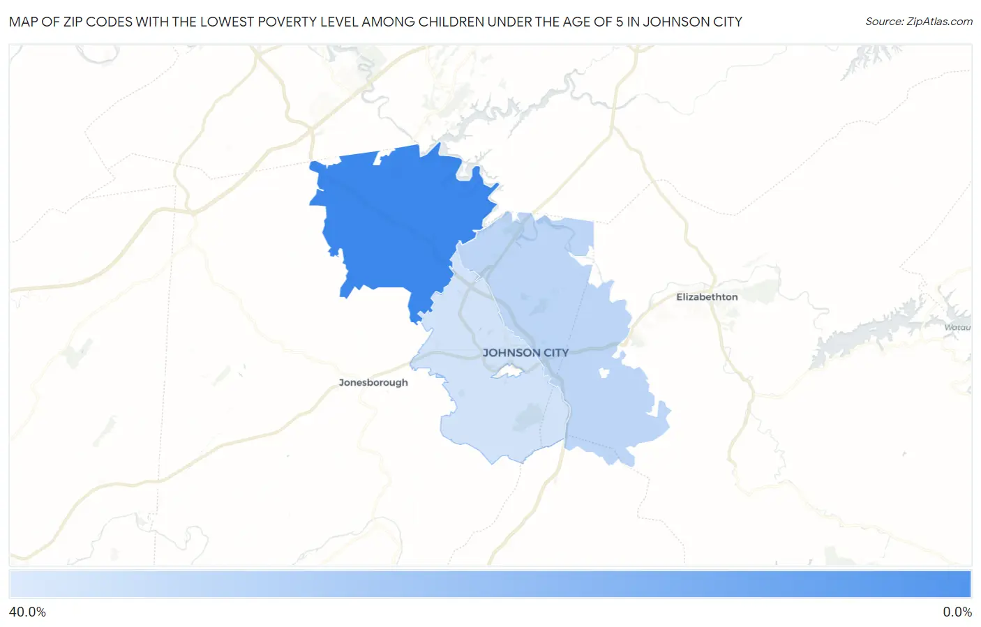 Zip Codes with the Lowest Poverty Level Among Children Under the Age of 5 in Johnson City Map