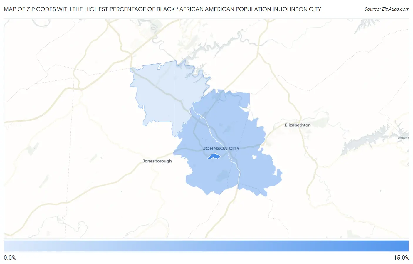 Zip Codes with the Highest Percentage of Black / African American Population in Johnson City Map