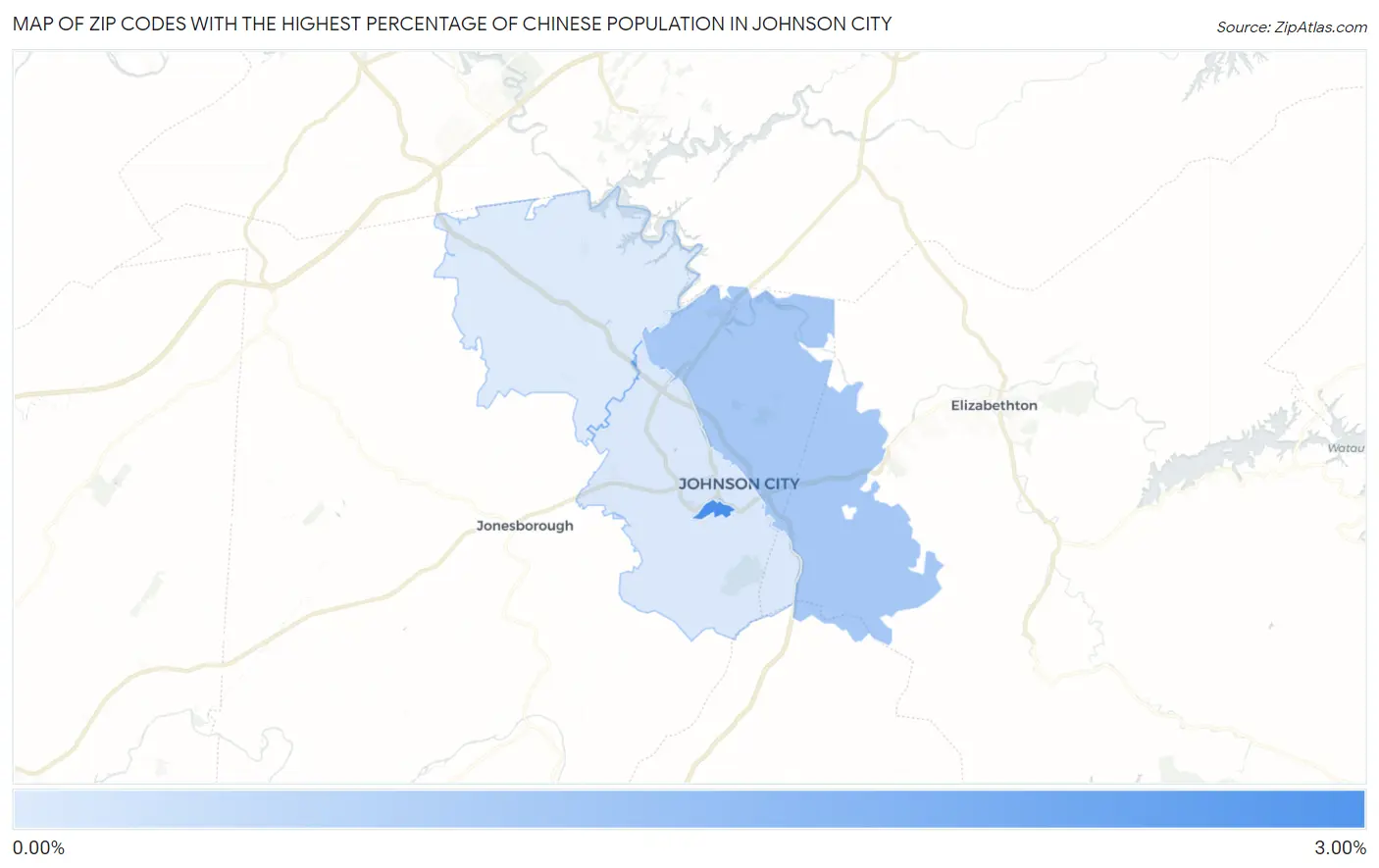 Zip Codes with the Highest Percentage of Chinese Population in Johnson City Map