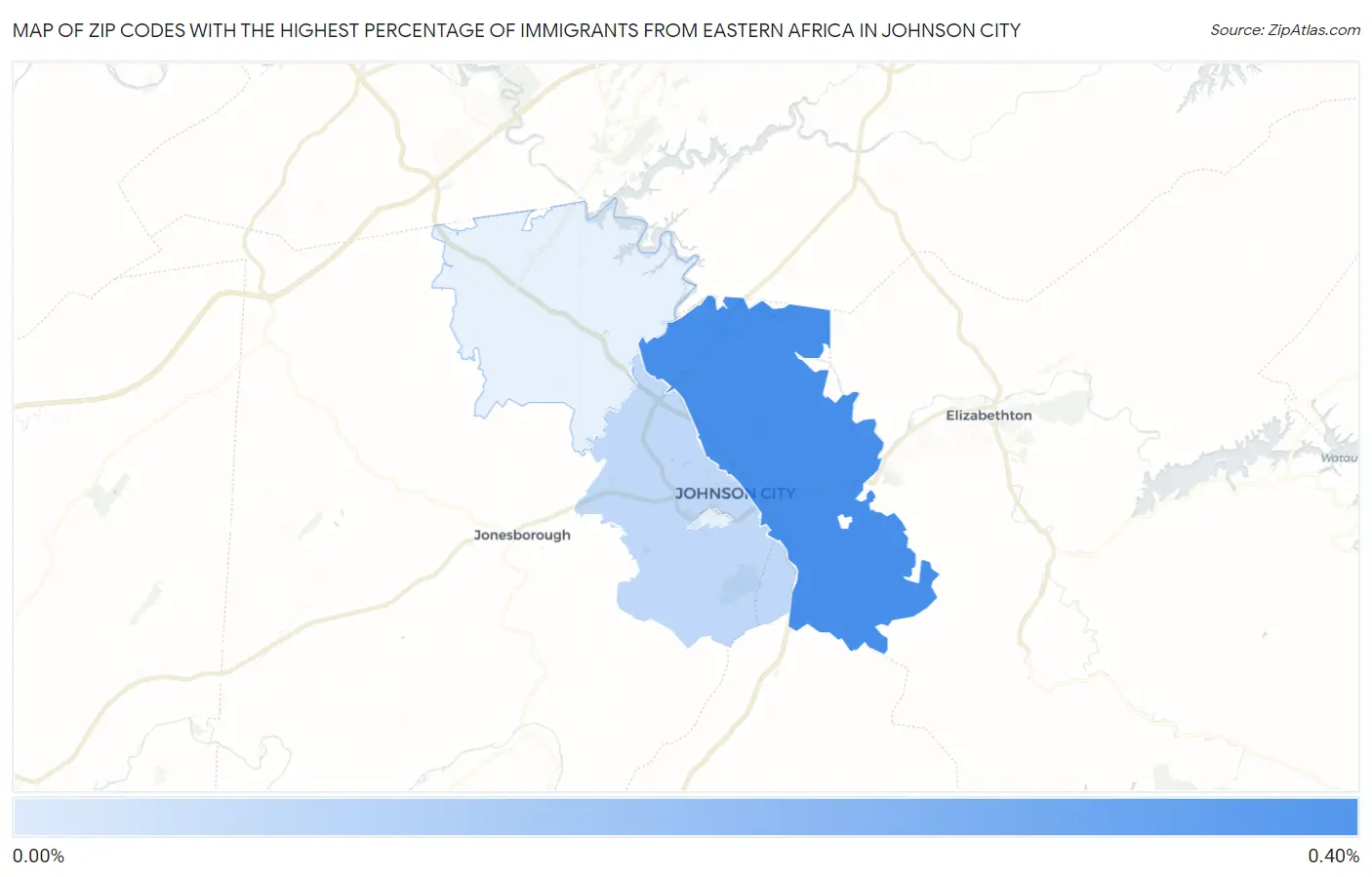 Zip Codes with the Highest Percentage of Immigrants from Eastern Africa in Johnson City Map