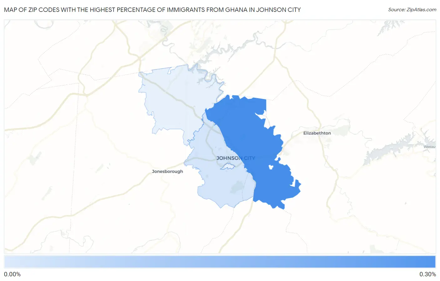 Zip Codes with the Highest Percentage of Immigrants from Ghana in Johnson City Map