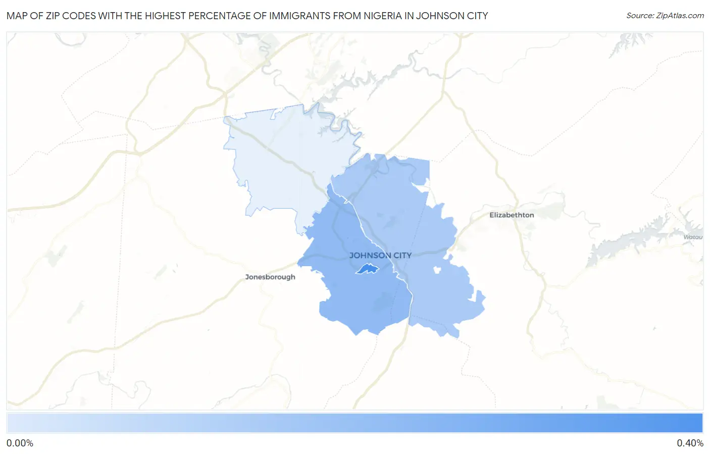 Zip Codes with the Highest Percentage of Immigrants from Nigeria in Johnson City Map