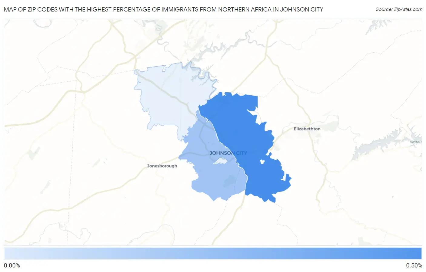 Zip Codes with the Highest Percentage of Immigrants from Northern Africa in Johnson City Map