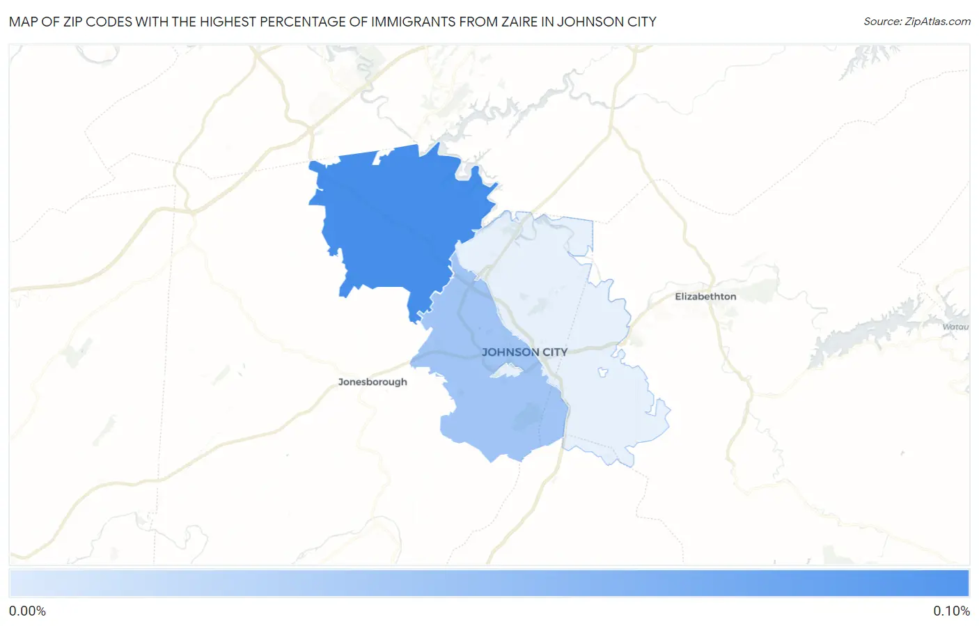 Zip Codes with the Highest Percentage of Immigrants from Zaire in Johnson City Map