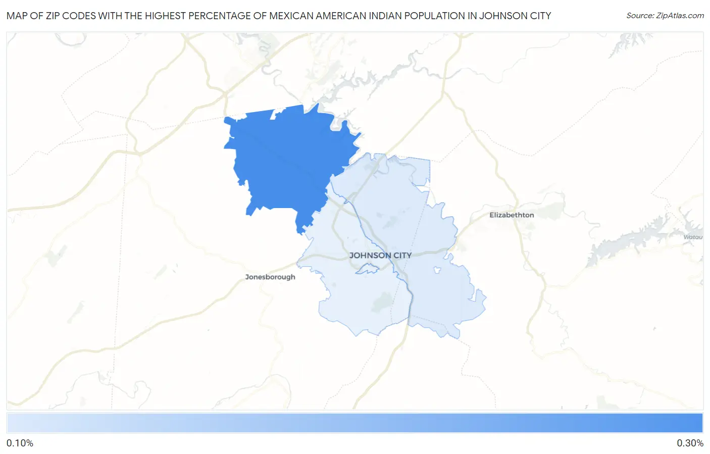Zip Codes with the Highest Percentage of Mexican American Indian Population in Johnson City Map