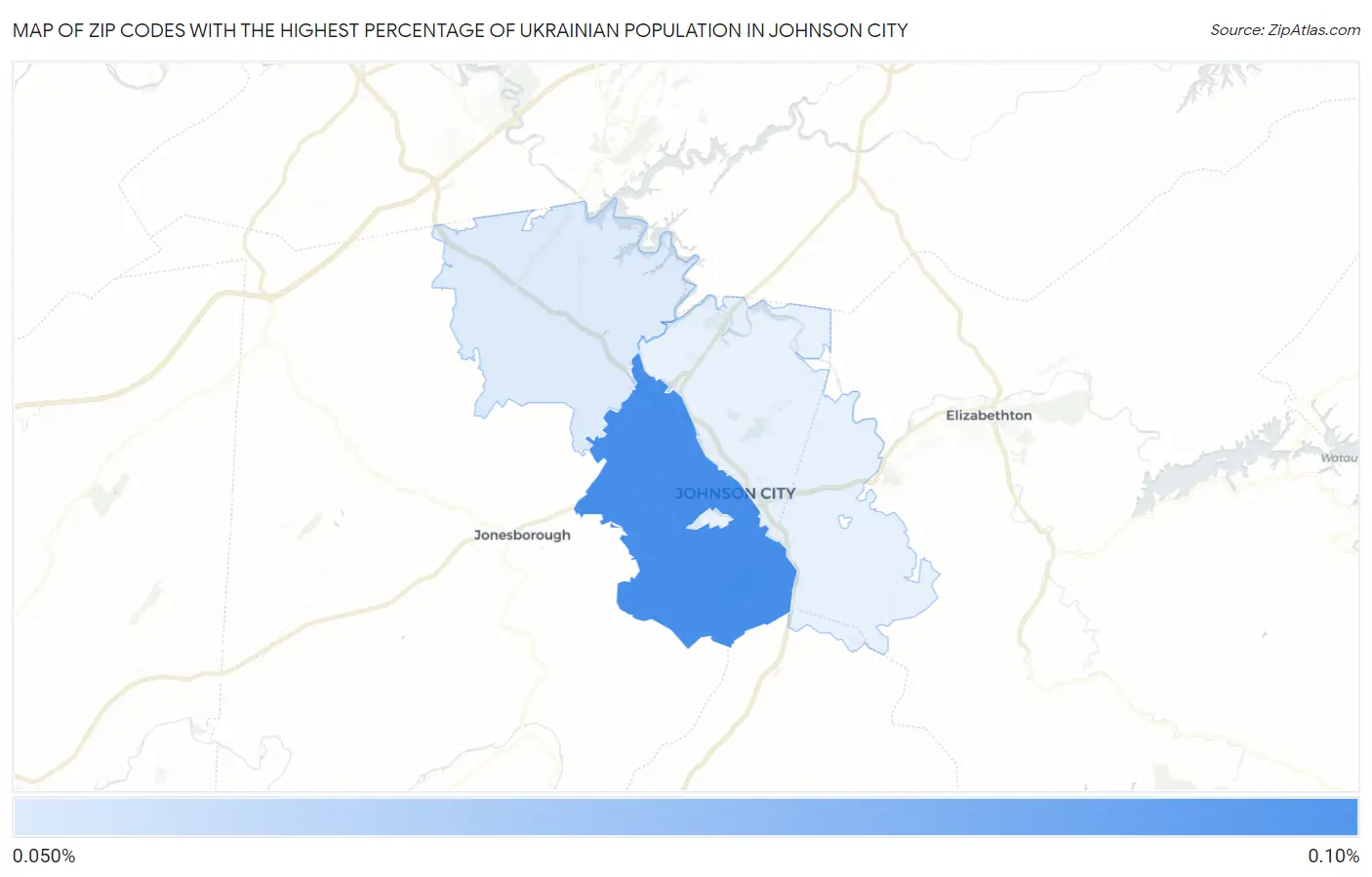 Zip Codes with the Highest Percentage of Ukrainian Population in Johnson City Map