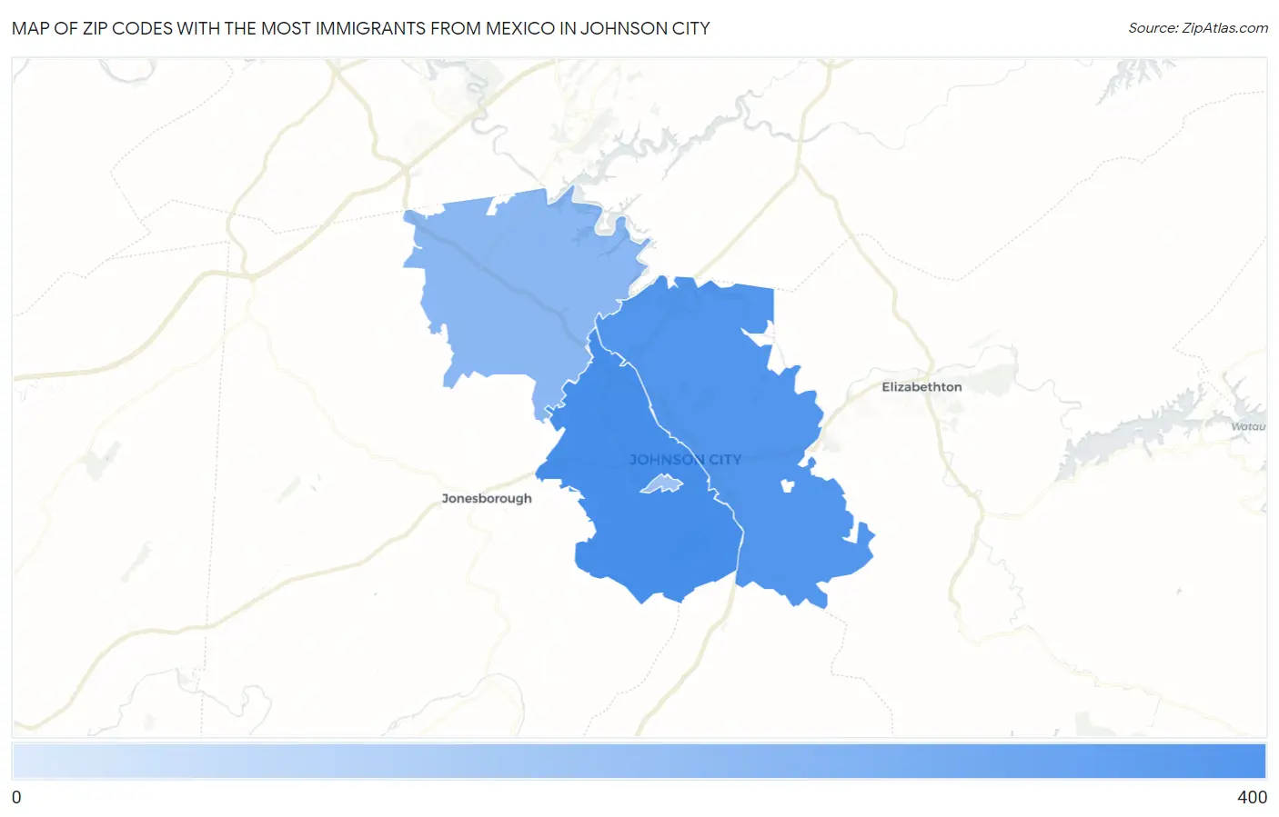 Zip Codes with the Most Immigrants from Mexico in Johnson City Map