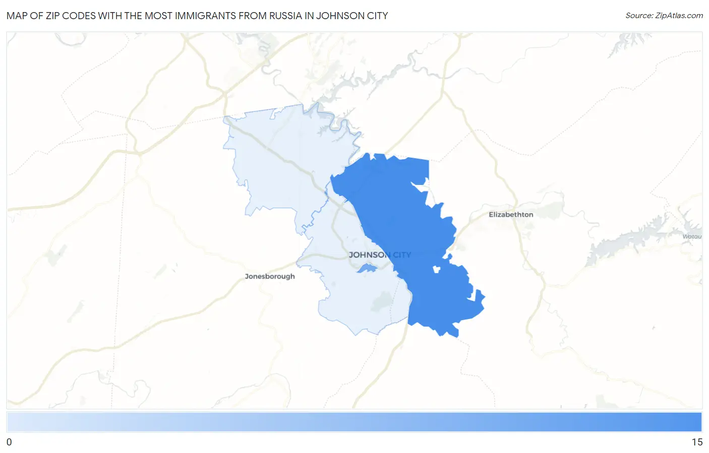 Zip Codes with the Most Immigrants from Russia in Johnson City Map