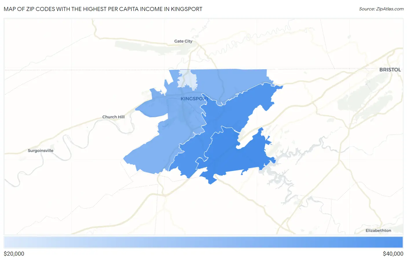 Zip Codes with the Highest Per Capita Income in Kingsport Map