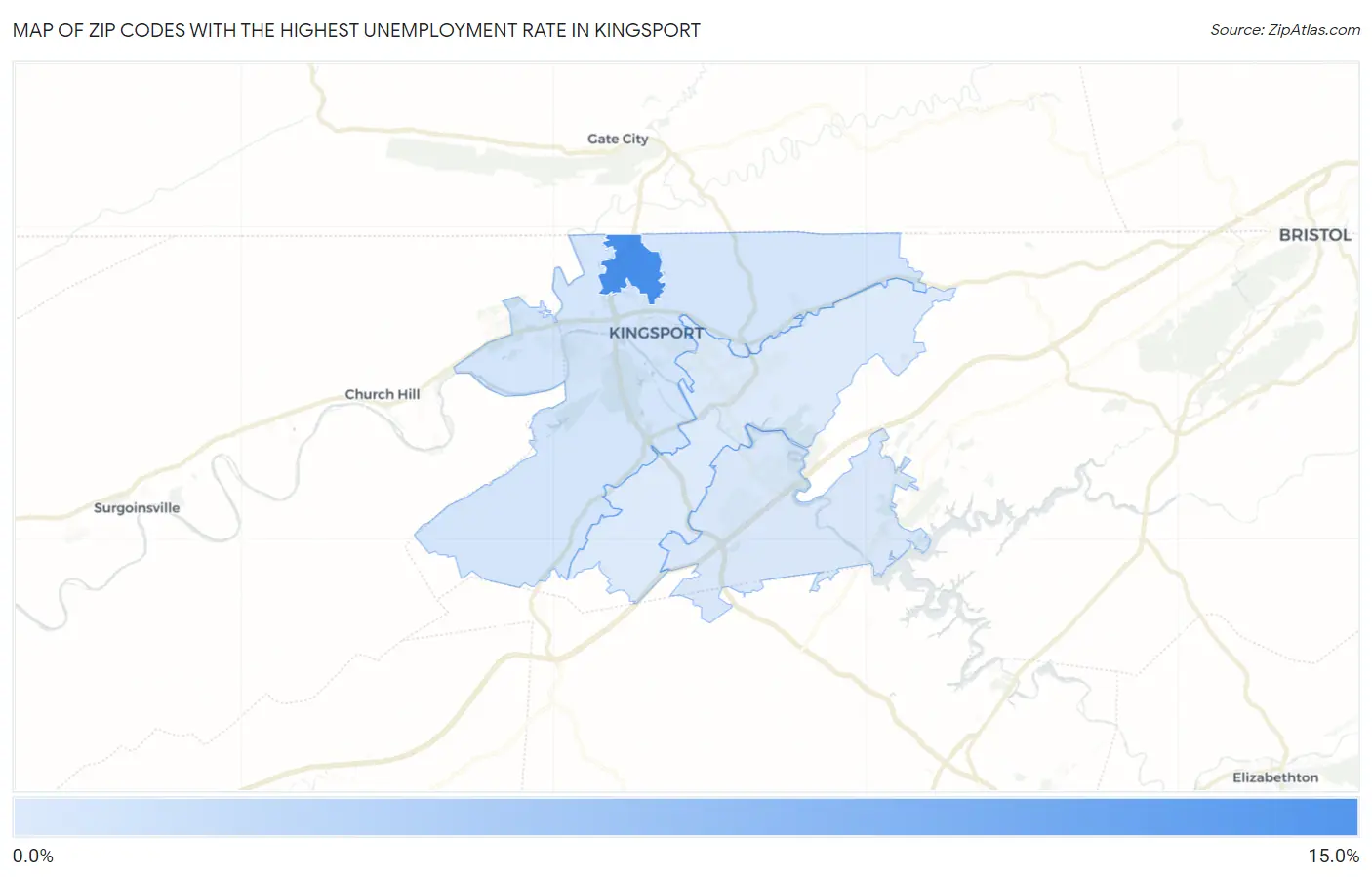 Zip Codes with the Highest Unemployment Rate in Kingsport Map