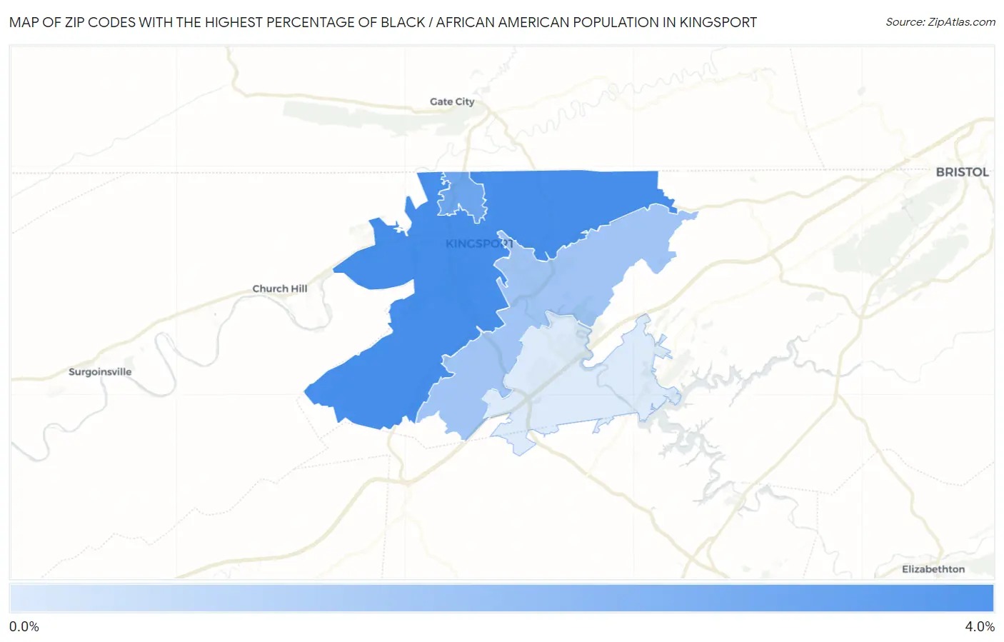 Zip Codes with the Highest Percentage of Black / African American Population in Kingsport Map