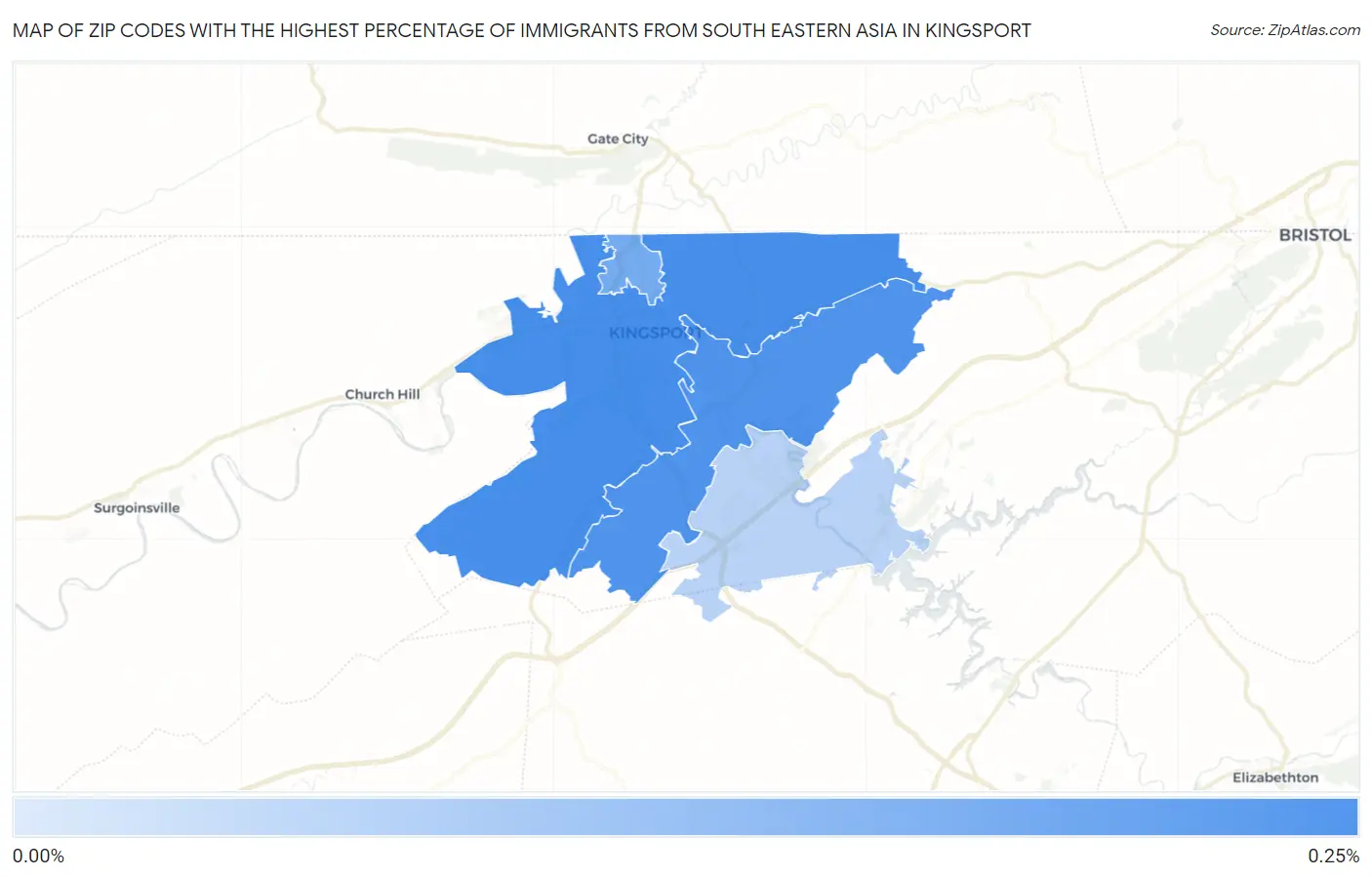 Zip Codes with the Highest Percentage of Immigrants from South Eastern Asia in Kingsport Map