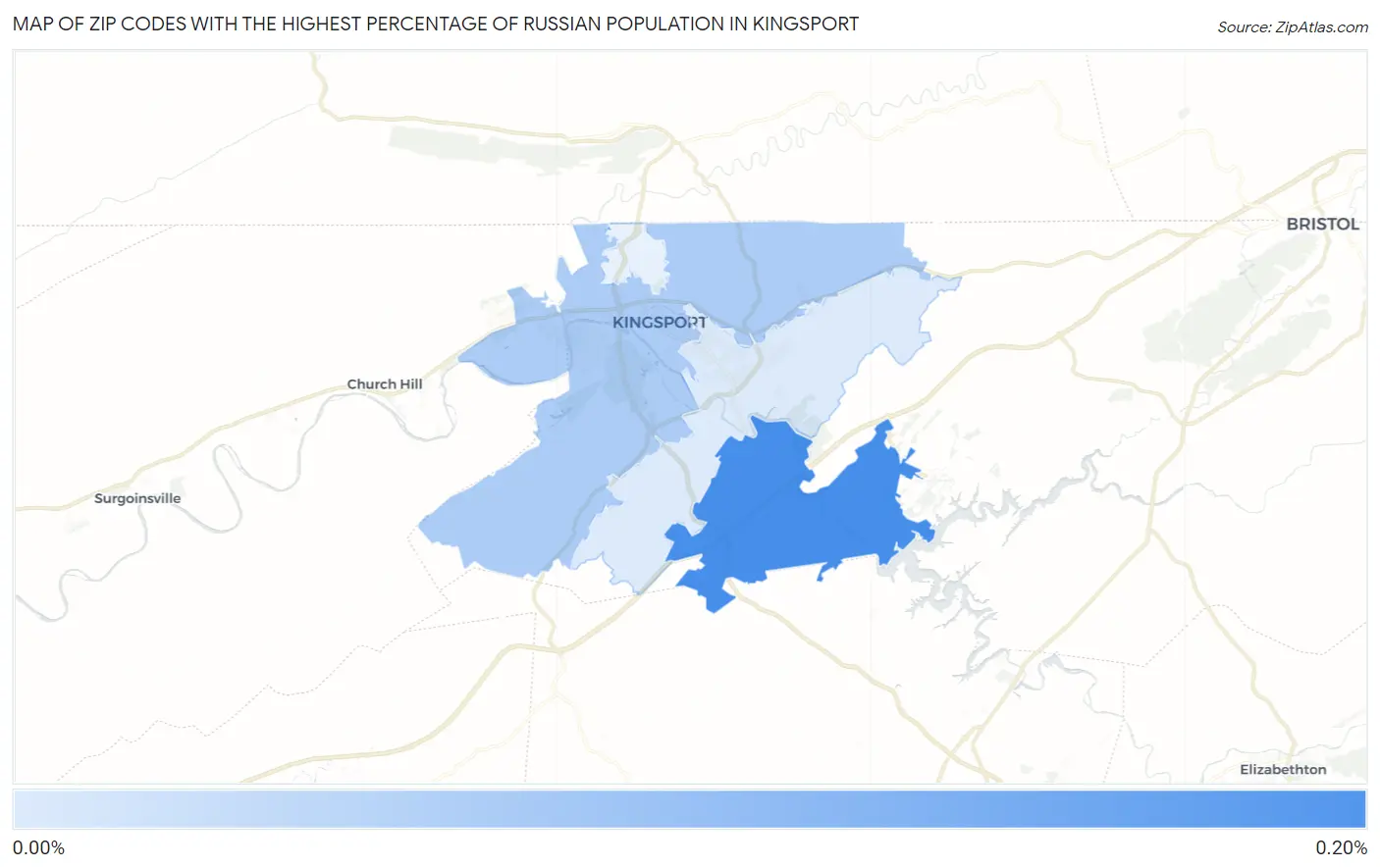 Zip Codes with the Highest Percentage of Russian Population in Kingsport Map