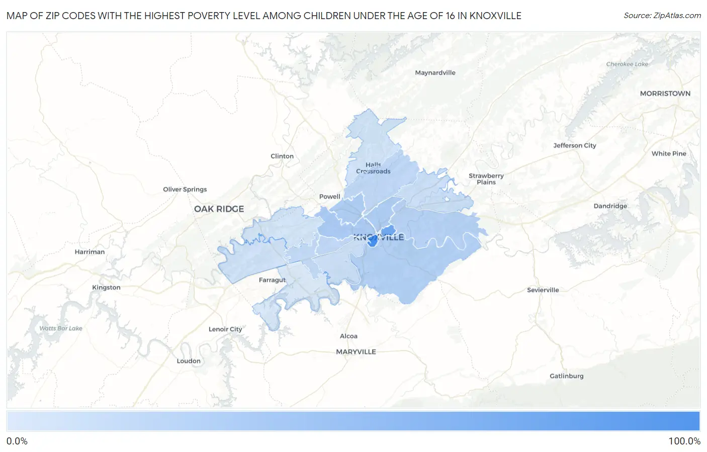 Zip Codes with the Highest Poverty Level Among Children Under the Age of 16 in Knoxville Map