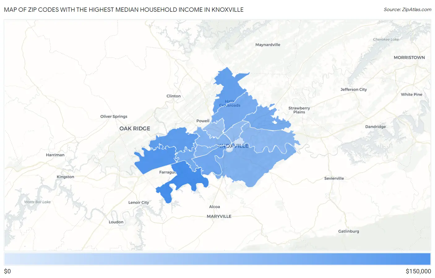 Zip Codes with the Highest Median Household Income in Knoxville Map