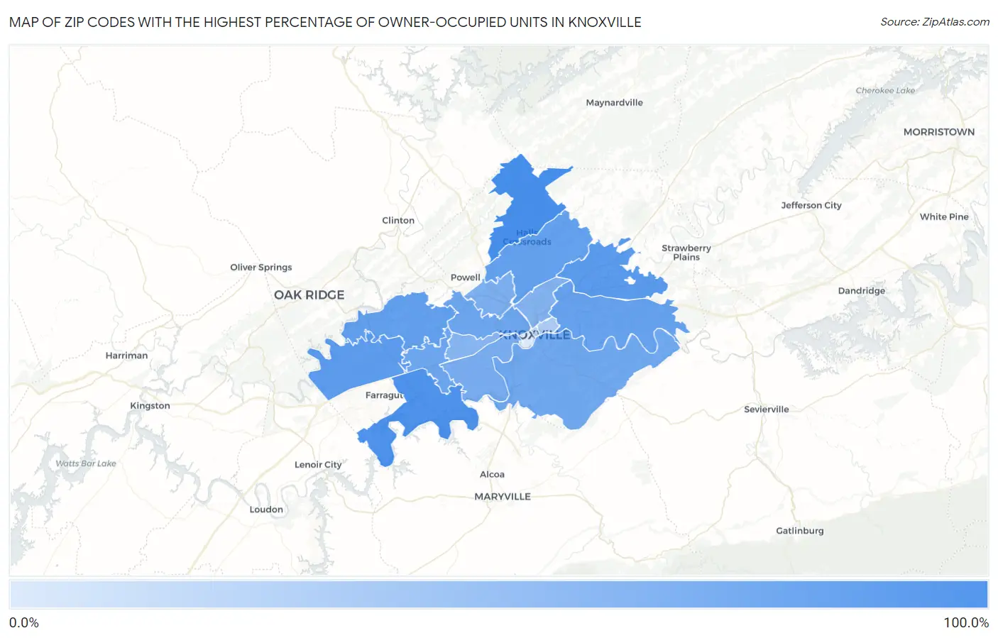 Zip Codes with the Highest Percentage of Owner-Occupied Units in Knoxville Map