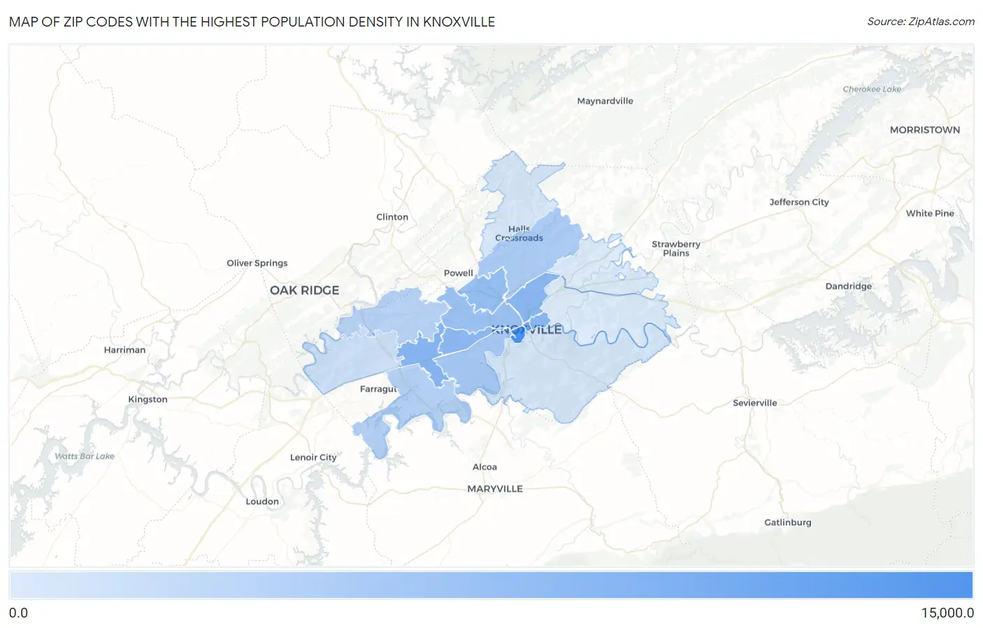 Zip Codes with the Highest Population Density in Knoxville Map