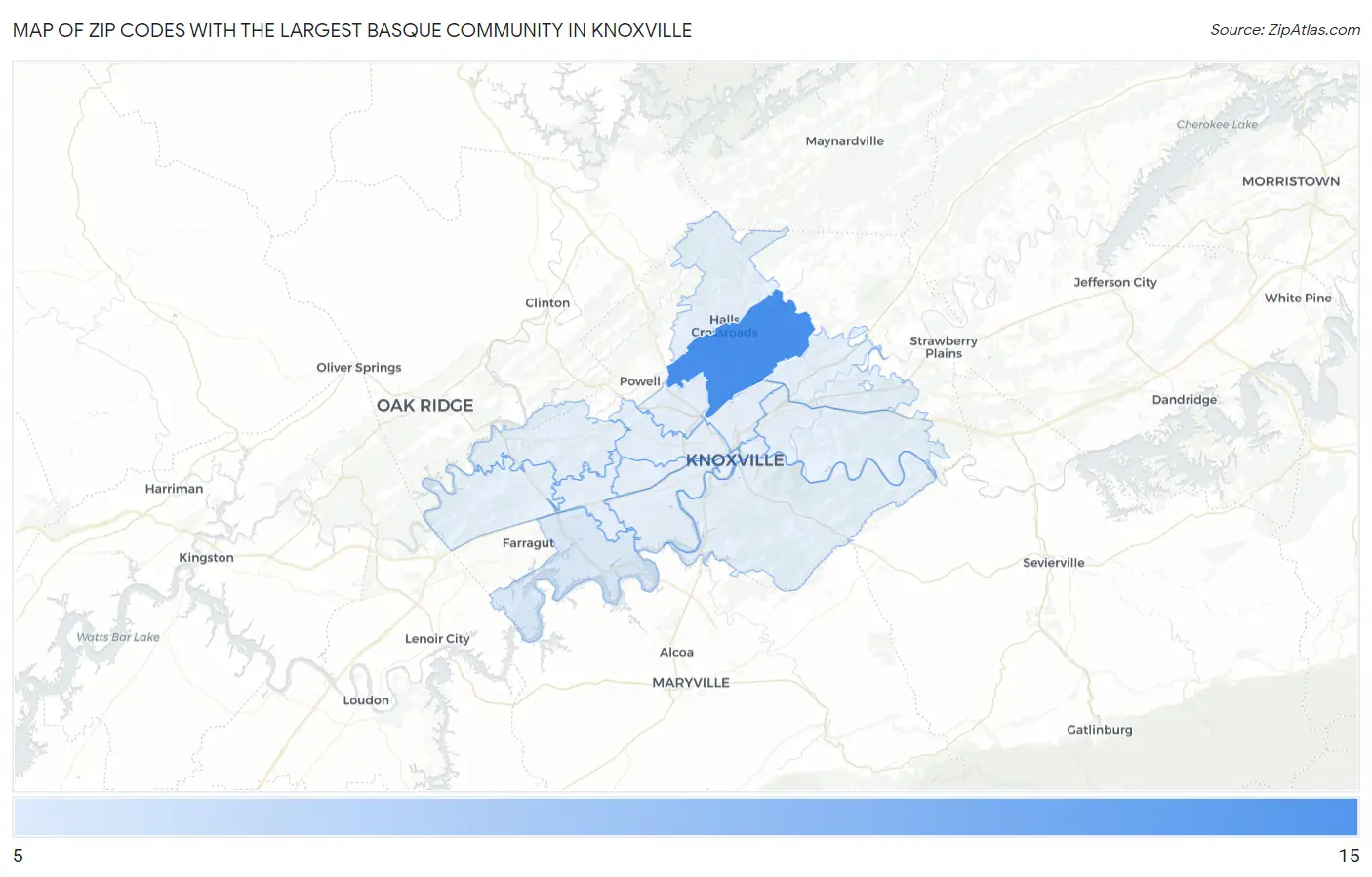 Zip Codes with the Largest Basque Community in Knoxville Map