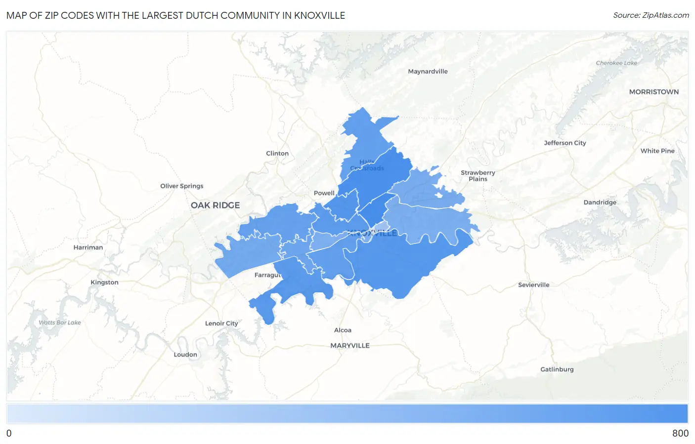 Zip Codes with the Largest Dutch Community in Knoxville Map