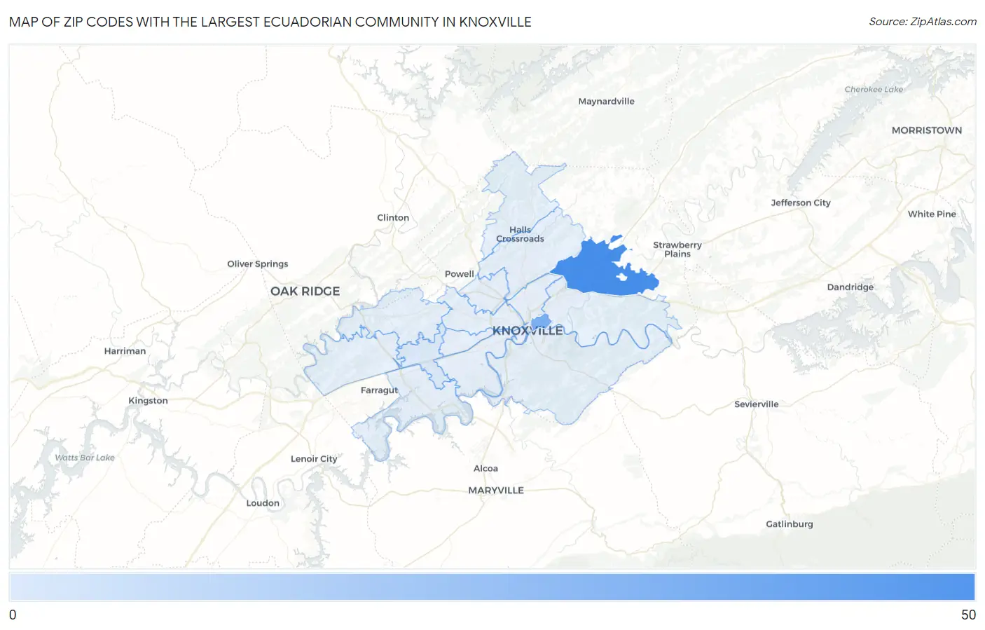Zip Codes with the Largest Ecuadorian Community in Knoxville Map