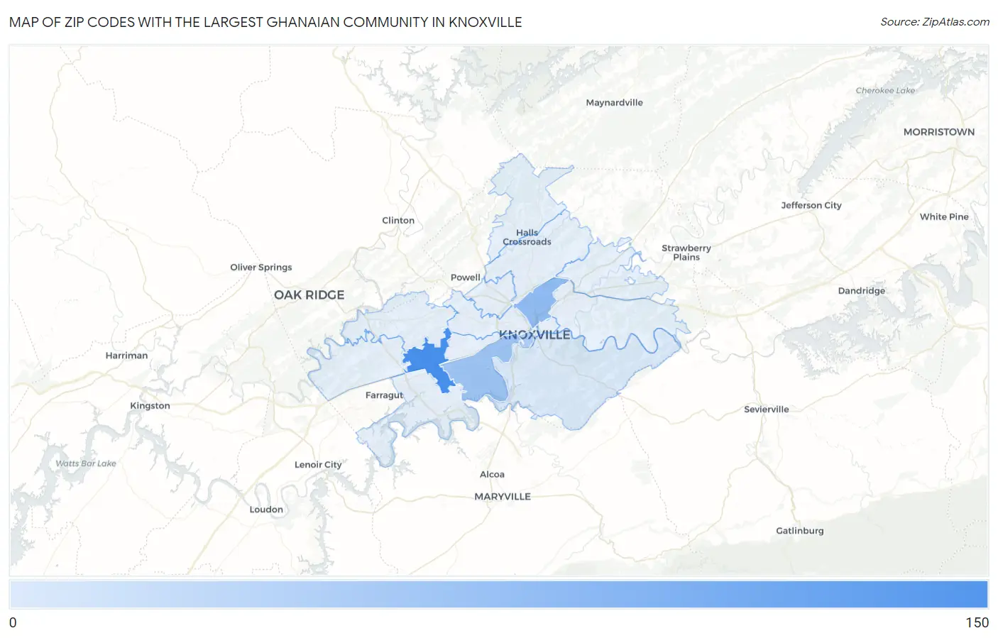 Zip Codes with the Largest Ghanaian Community in Knoxville Map