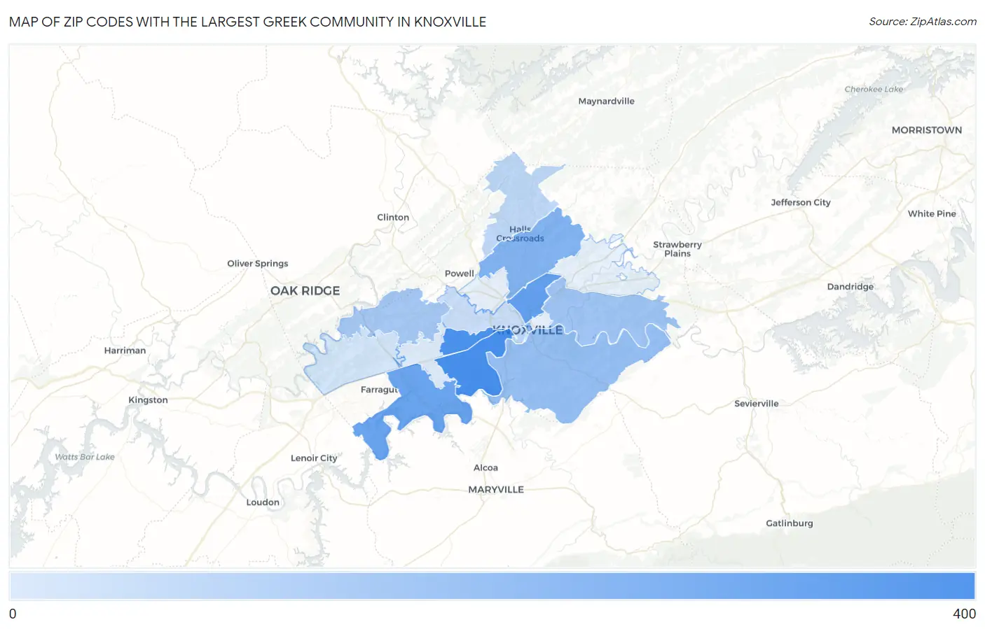 Zip Codes with the Largest Greek Community in Knoxville Map