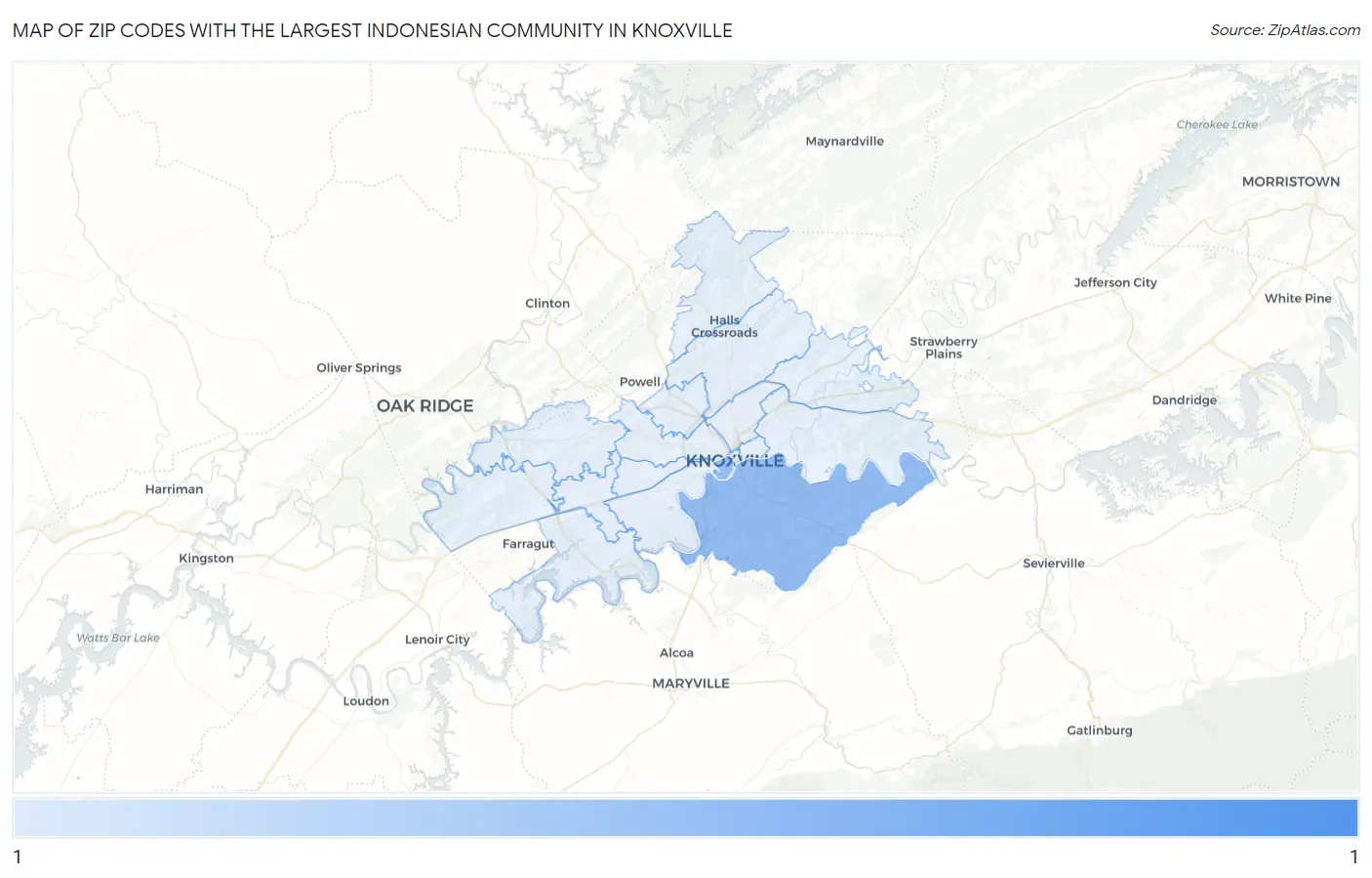 Zip Codes with the Largest Indonesian Community in Knoxville Map