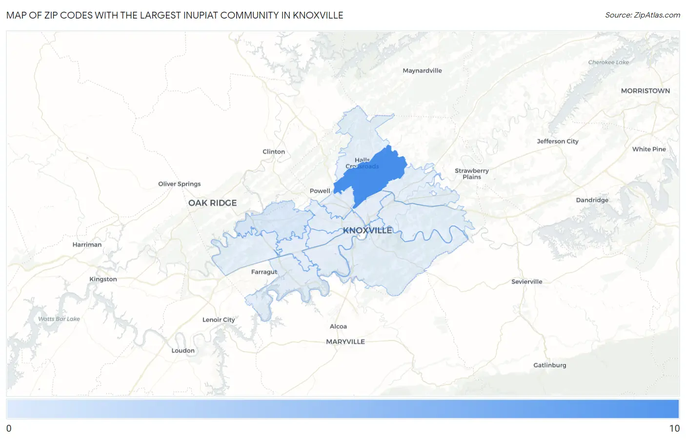 Zip Codes with the Largest Inupiat Community in Knoxville Map