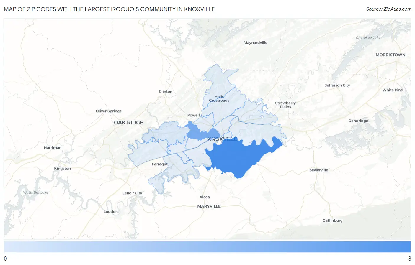Zip Codes with the Largest Iroquois Community in Knoxville Map