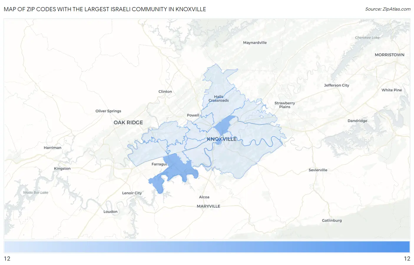 Zip Codes with the Largest Israeli Community in Knoxville Map