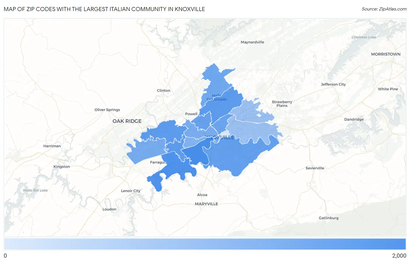 Zip Codes with the Largest Italian Community in Knoxville Map