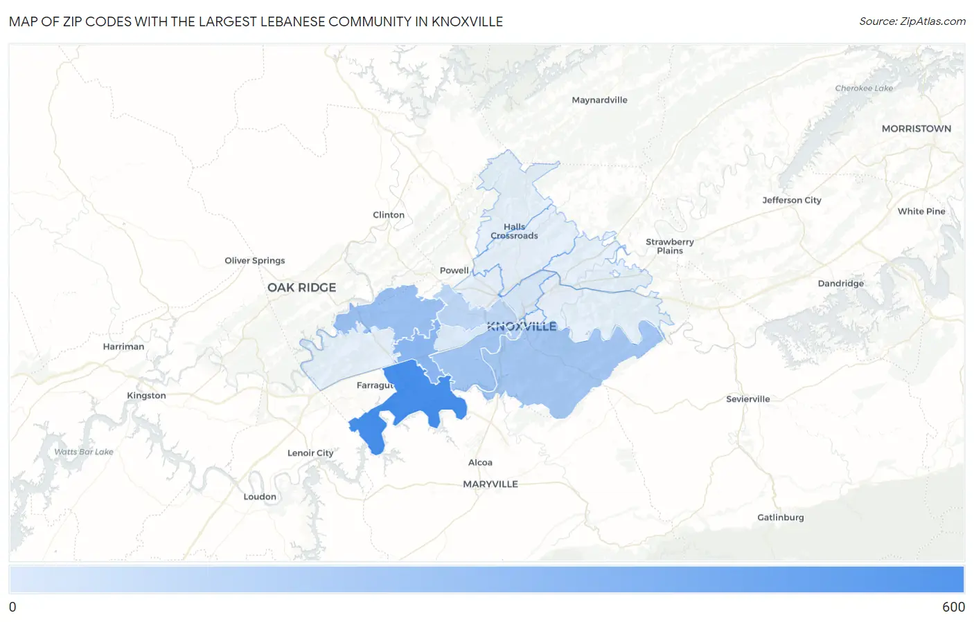 Zip Codes with the Largest Lebanese Community in Knoxville Map