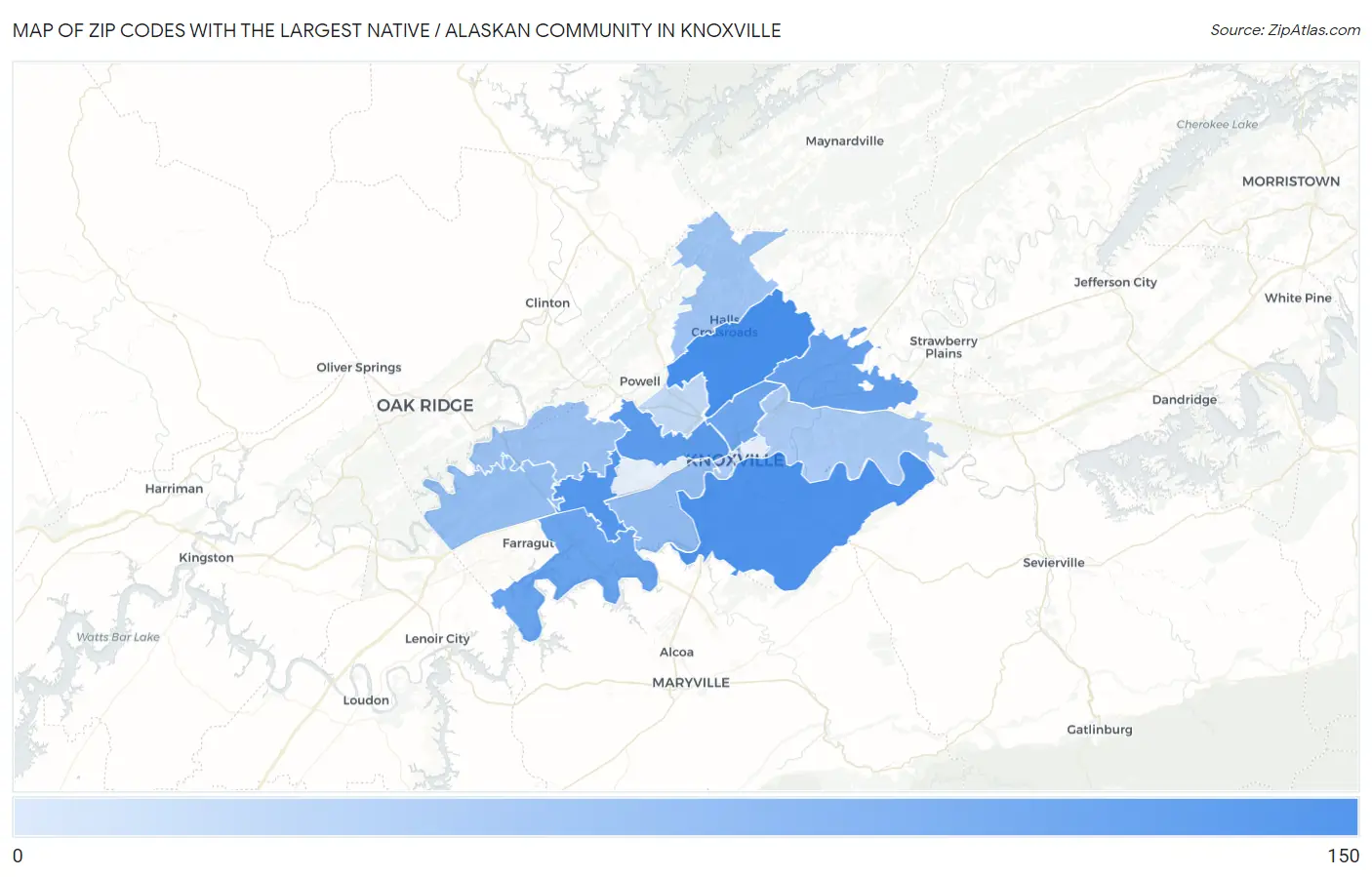 Zip Codes with the Largest Native / Alaskan Community in Knoxville Map