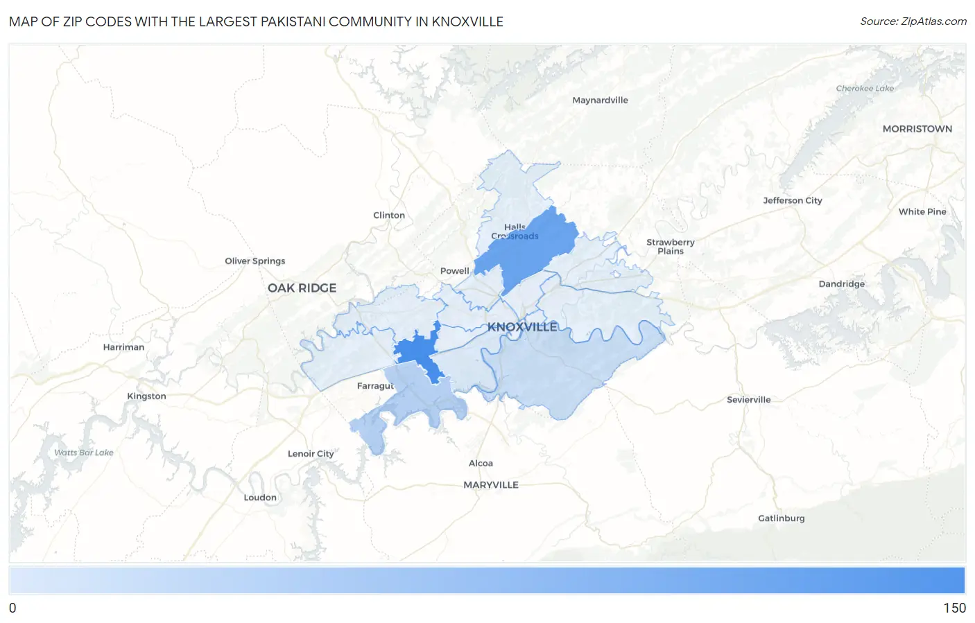 Zip Codes with the Largest Pakistani Community in Knoxville Map