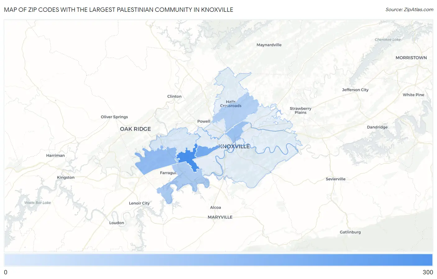 Zip Codes with the Largest Palestinian Community in Knoxville Map