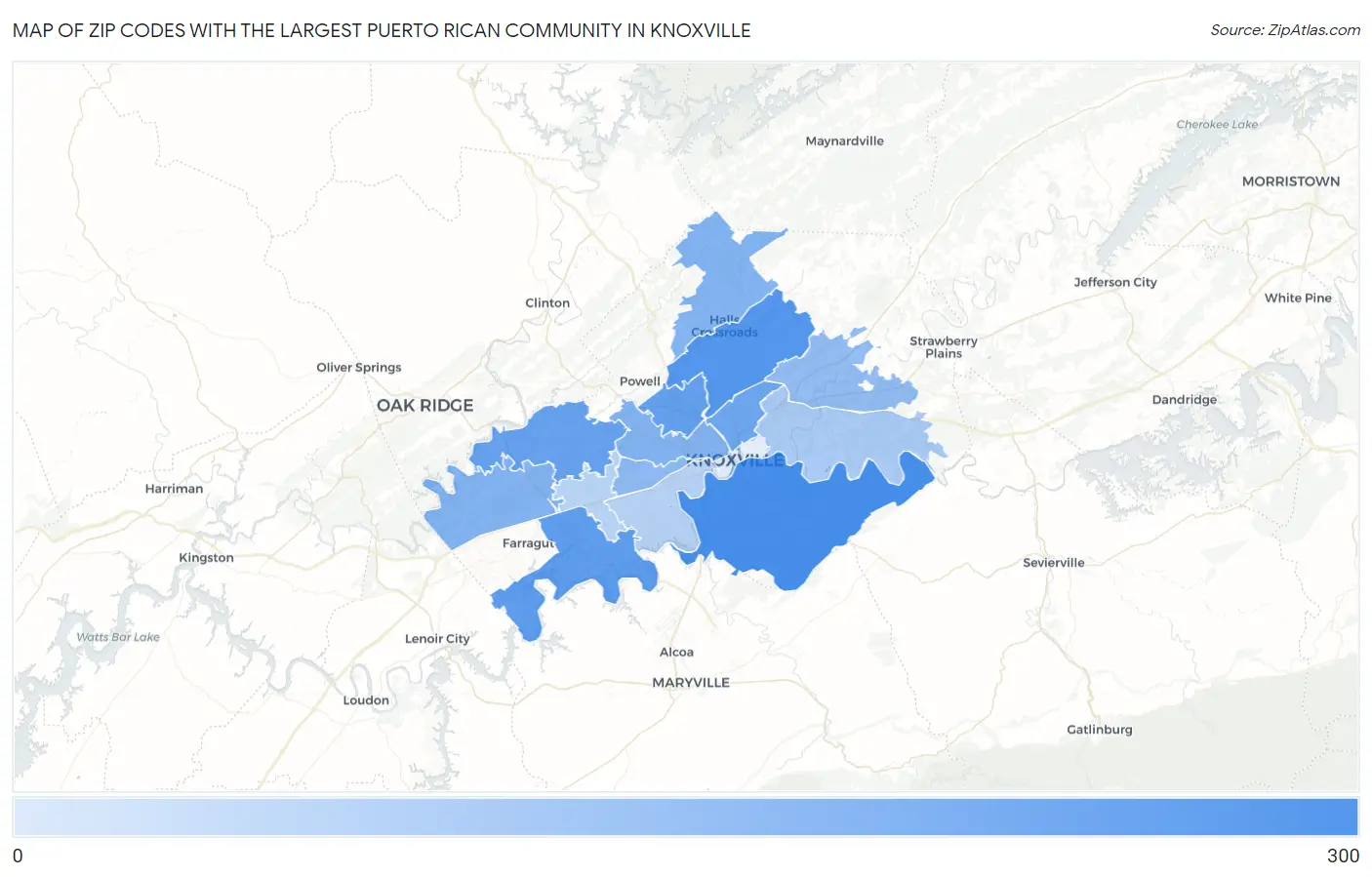 Zip Codes with the Largest Puerto Rican Community in Knoxville Map